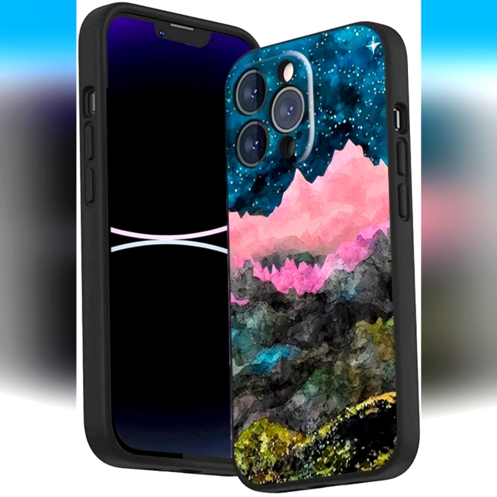 iPhone 14 Pro Max Landscape Case, Abstract Landscape Wanderlust Mountain Stars T